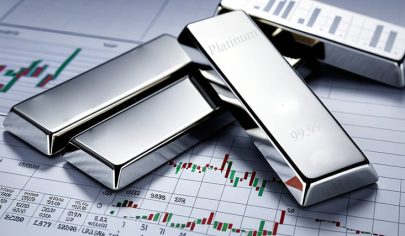 تصویر شمش‌های پلاتین با نمودارهای مالی گویای قیمت پلاتین امروز و روند بازار جهانی